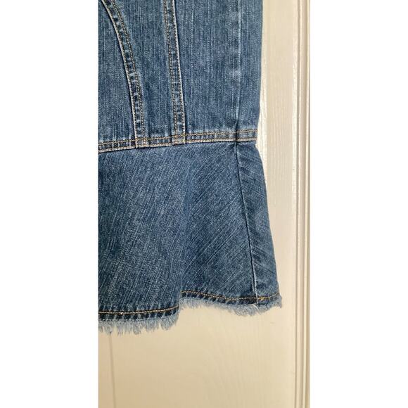 VTG 90s Phoebe Buffay Denim Skirt Ruffle Bottom Raw Hem Size 8 *See Details - Picture 5 of 9